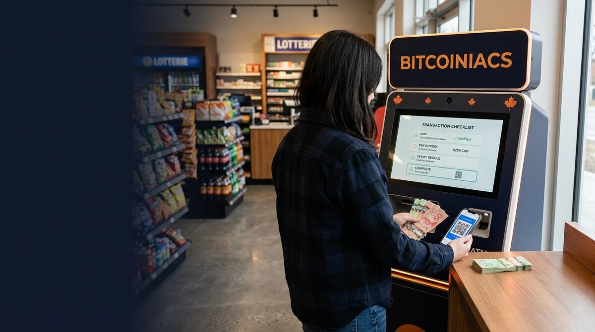 Bitcoin ATM limits Canada guide with a Bitcoiniacs branded Bitcoin ATM