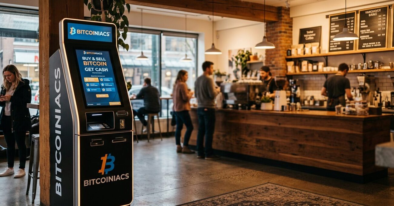 Buy Bitcoin in Vancouver 2026 - Bitcoiniacs ATM in a Vancouver cafe