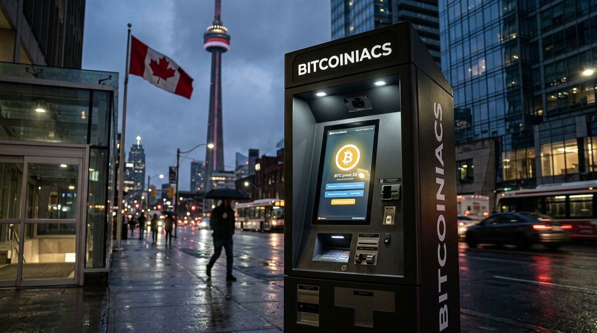 Canada Bitcoin ATM ban 2026 - BITCOINIACS Bitcoin ATM in Canadian urban setting
