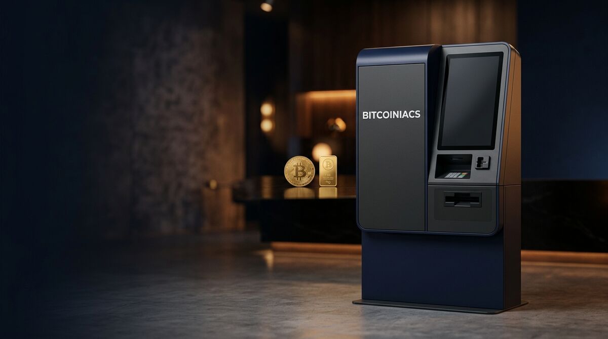 Bitcoin vs Gold Canada 2026 visual: Bitcoiniacs Bitcoin ATM beside gold coin and gold bar