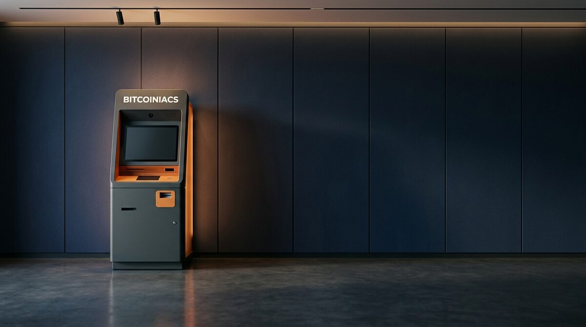 Bitcoin in a TFSA in Canada: a Bitcoiniacs Bitcoin ATM kiosk in a modern indoor space