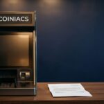 Bitcoin paper wallet Canada printed private key sheet beside a Bitcoiniacs ATM