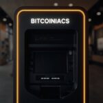 Bitcoin ATM near me: a BITCOINIACS-branded Bitcoin ATM inside a Canadian convenience store